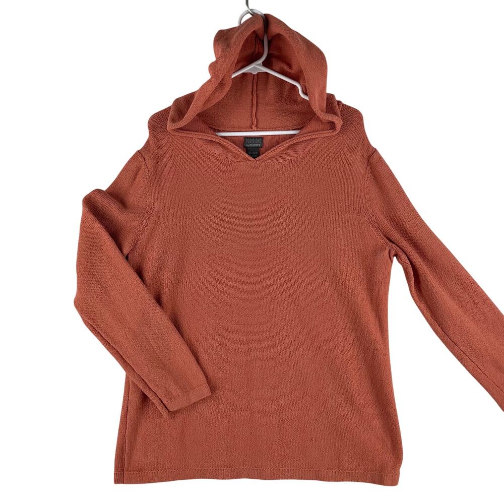 Additions by Chico's Womens Hooded V-Neck Sweater Size 2 (US L) Terracotta Knit